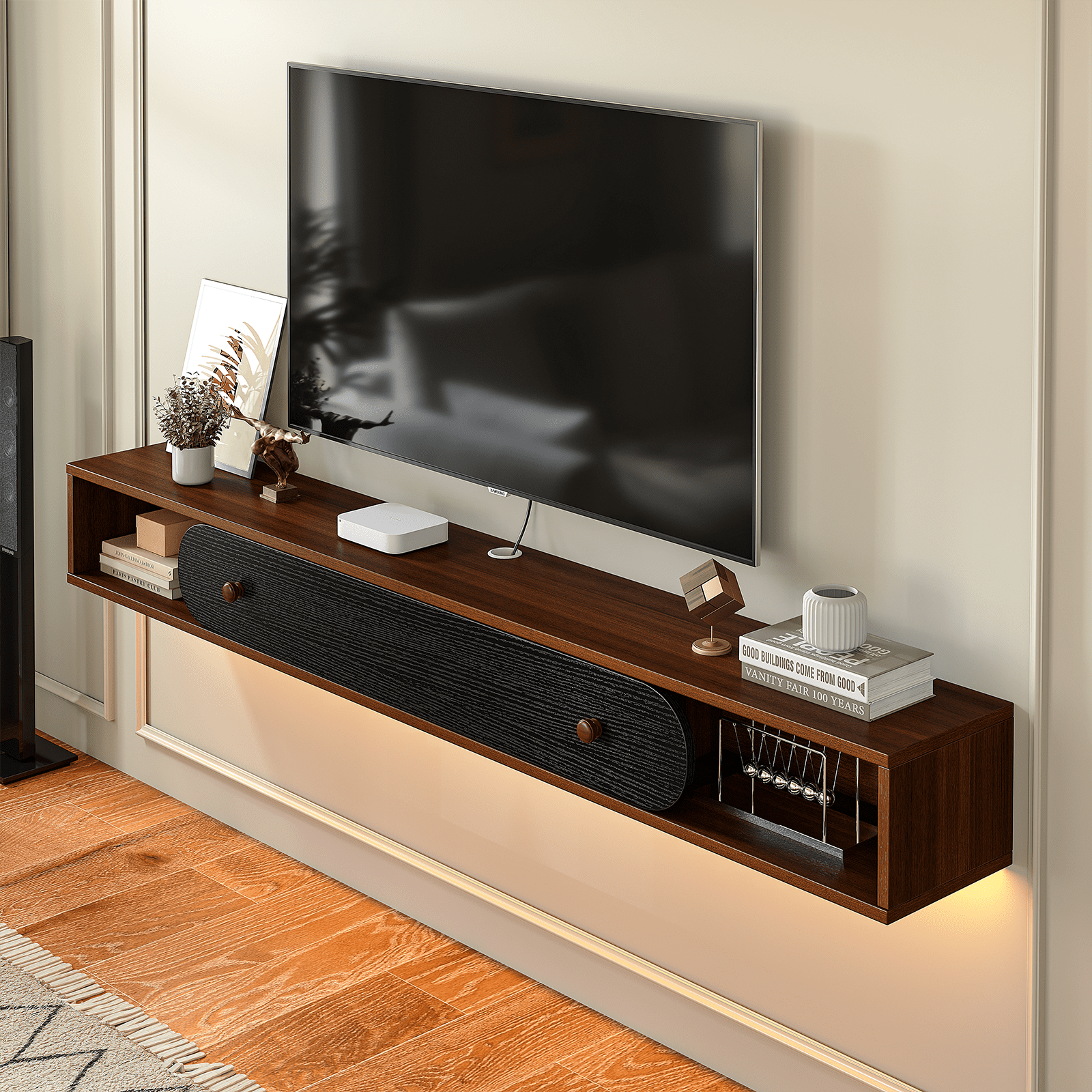 FloatiCasa 47" Wood Grain Floating TV Stand Wall-Mounted Entertainment Center for TVs up to 50" Floating Media Console