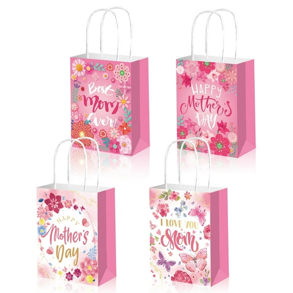 WODJR 12Pcs Mothers Day Gift Bags Mother's Day Candy Bags Mothers Day Party Decorations Treat Bag for Mothers Day Party Favors Floral Chocolate Cookie Goodies Bags Mother's Day Gift Wrapping Supplies