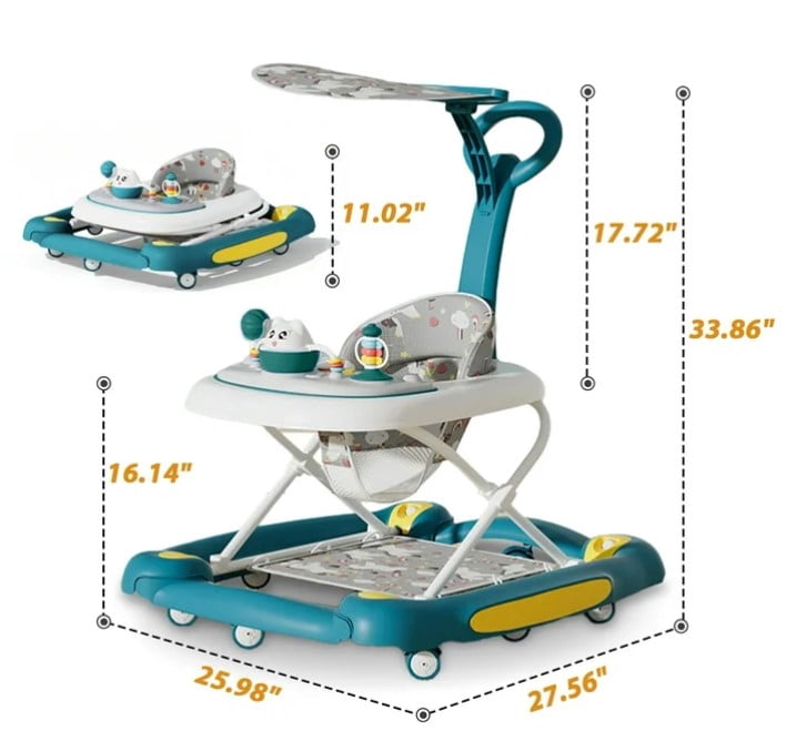 LHUAI 6-in-1 Baby Walker With Wheels, Bouncer, Removable Footrest, Feeding Tray & Music, Foldable & Adjustable Activity Walker For Boys And Girls, Toddler Infant, Green