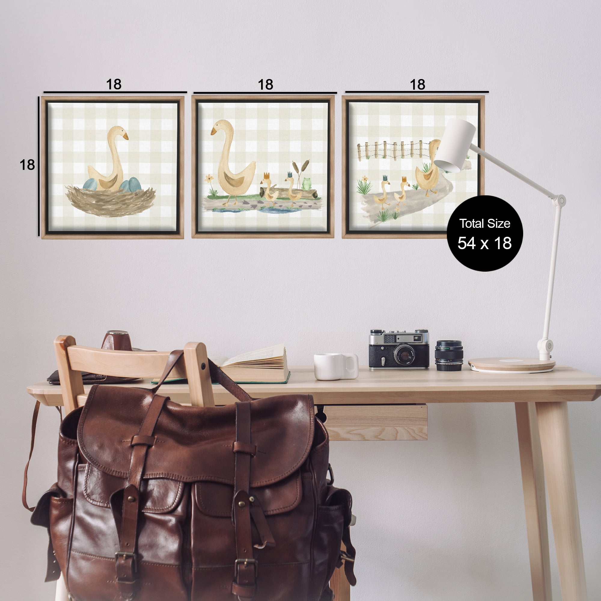 Stupell Industries Mama Goose & Ducklings Animals Painting Brown Floater Framed Canvas Art Print Wall Art, 18 x 18, Set of 3