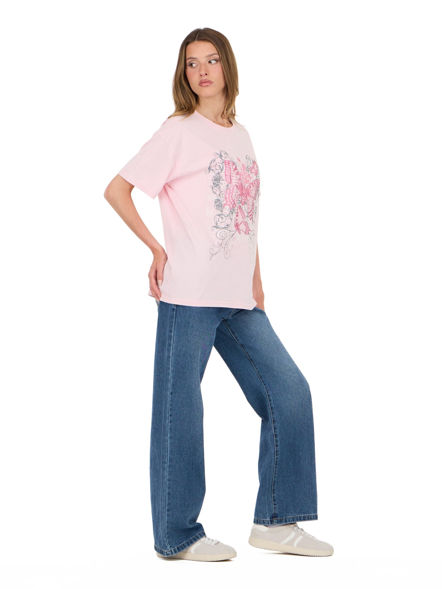 Forever 21 Women's Oversized Graphic Tee, Relaxed Fit Short Sleeve T-Shirt, Casual Streetwear Everyday Style Top, Pink, XXS-4X