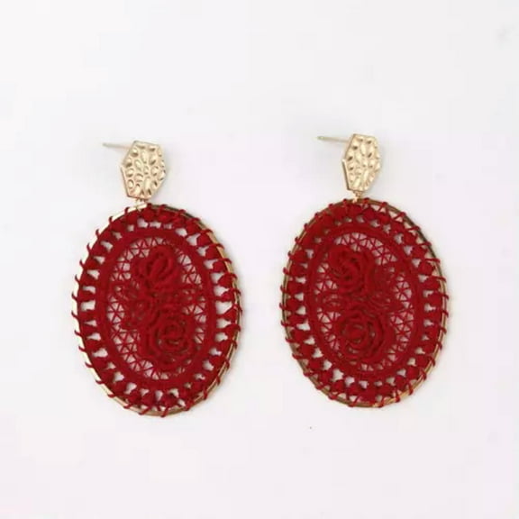 Boho Lattice Lace Floral Oval Shape Statement Earrings for Women Fashion Jewelry