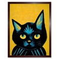thumbnail image 1 of Quirky Bold Black Cat Yellow Blue Art Print Framed Poster Wall Decor 12x16 inch, 1 of 5