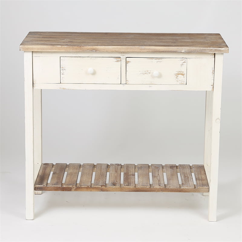 Luxen Home Distressed White Wood, Distressed Wood Console Table With Drawers