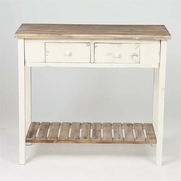 Luxenhome Distressed White Wood Console, Distressed Sofa Table