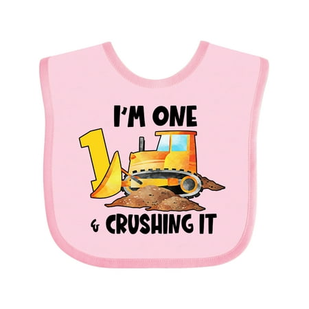 

Inktastic I m 1 and Crushing It Construction 1st Birthday Gift Baby Boy or Baby Girl Bib