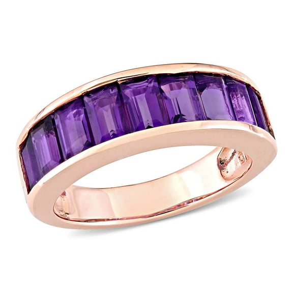 AMOUR 2 1/3 CT TGW Baguette-cut African-amethyst Semi-eternity Anniversary Band In Sterling Silver