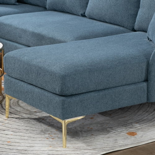 BSHTI110'' Wide Reversible Left or Right Chaise of Sectional Sofa U-Shape Convertible Sofa Couch 4-Seat Couch with Chaise Lounge Upholstered for Living Room,Apartment,Office,Blue Polyester Blend