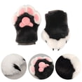 thumbnail image 7 of Byfri Black and White Furry Cat Paw Full Finger Mittens, Plush Animal Gloves for Themed Festivities, Black White 32x24cm, 7 of 7