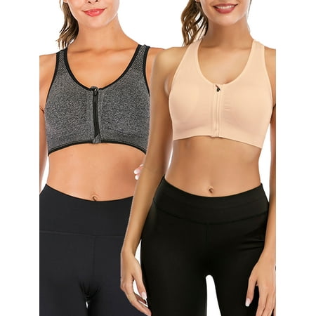 

YouLoveIt 2 pcs Women s Front Zipper Sports Bra Casual Crop Tops Racerback Sports Bras for Women Seamless Zipfront Padded Cups Sports Bra