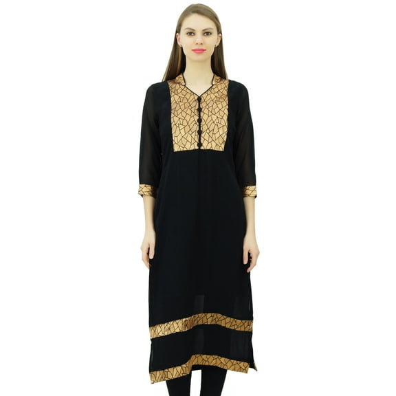 Phagun Georgette Straight Kurti Brocade Yoke Designer Tunic Casual Dress