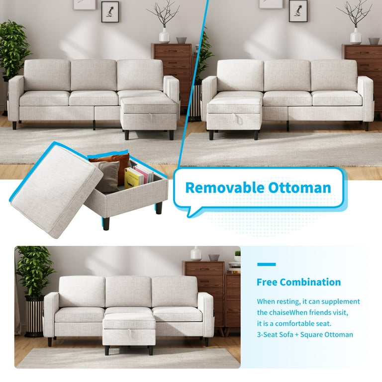 Puremind 2 Piece Living Room Sofa Set, Linen Sectional Sofa