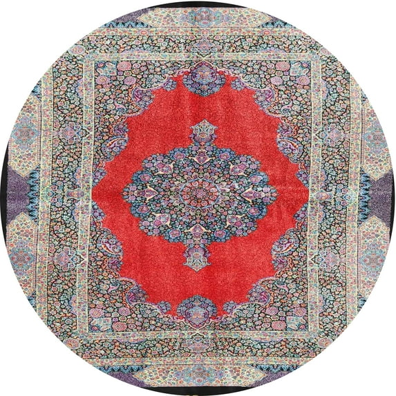 Ahgly Company Indoor Round Traditional Brown Red Medallion Area Rugs, 4' Round