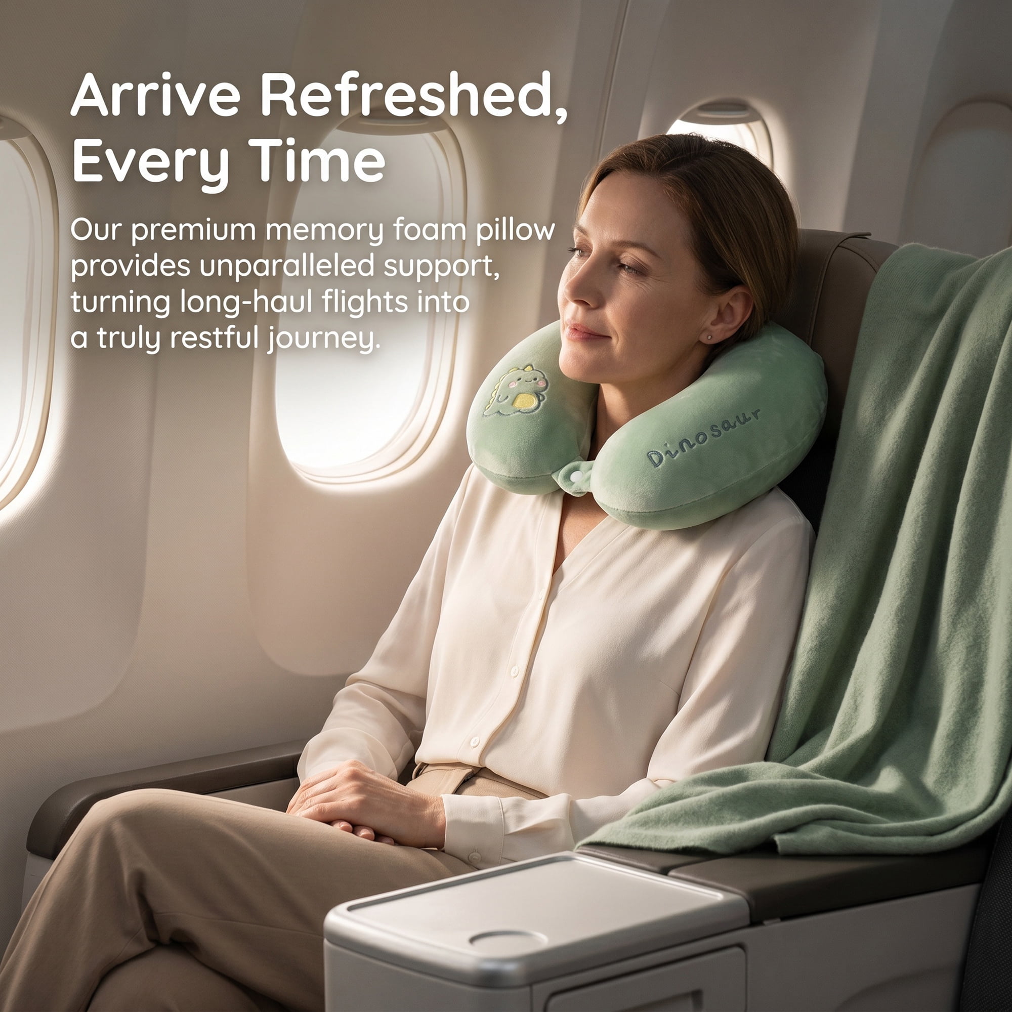 Unique Bargains Memory Foam U Shape Travel Neck Pillow for Airplane Use Green 11"x11"