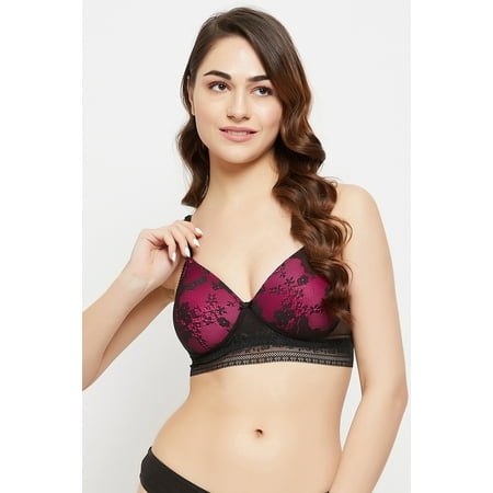 

Clovia Padded Non-Wired Full Cup Bra in Magenta - Lace