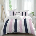 thumbnail image 2 of Pink Navy Blue Striped Bedding 3 Piece Duvet Cover Set Full Size, Farmhouse Stripe Art Soft Microfiber Comforter Cover with Zipper Closure & Pillowcases, Wrinkle & FadeResistant Quilt Cover, 2 of 9