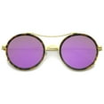 thumbnail image 1 of sunglassLA Unisex Classic Metal Double Nose Bridge Colored Mirror Flat Lens Round Sunglasses (Tortoise-Gold / Purple Mirror) - 52mm, 1 of 4