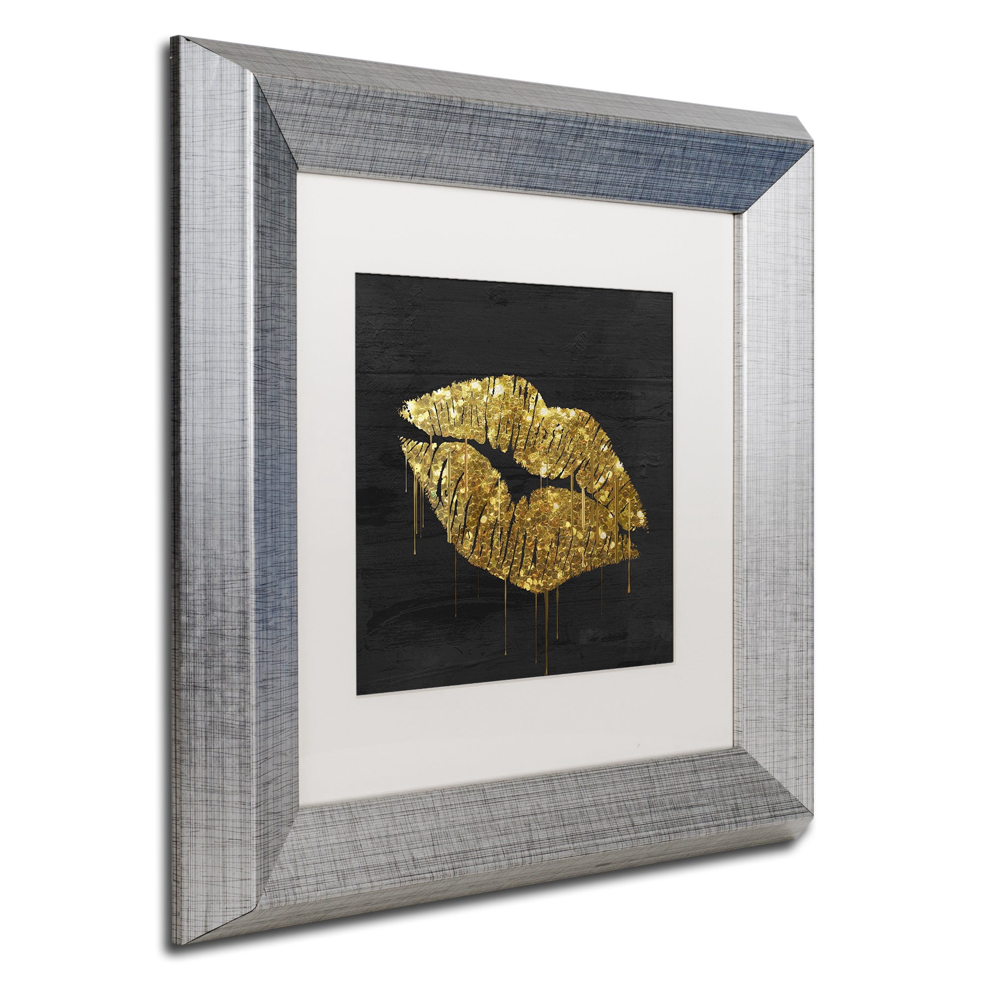 Trademark Fine Art "Golden Lips" Canvas Art by Color Bakery, White Matte, Silver Frame