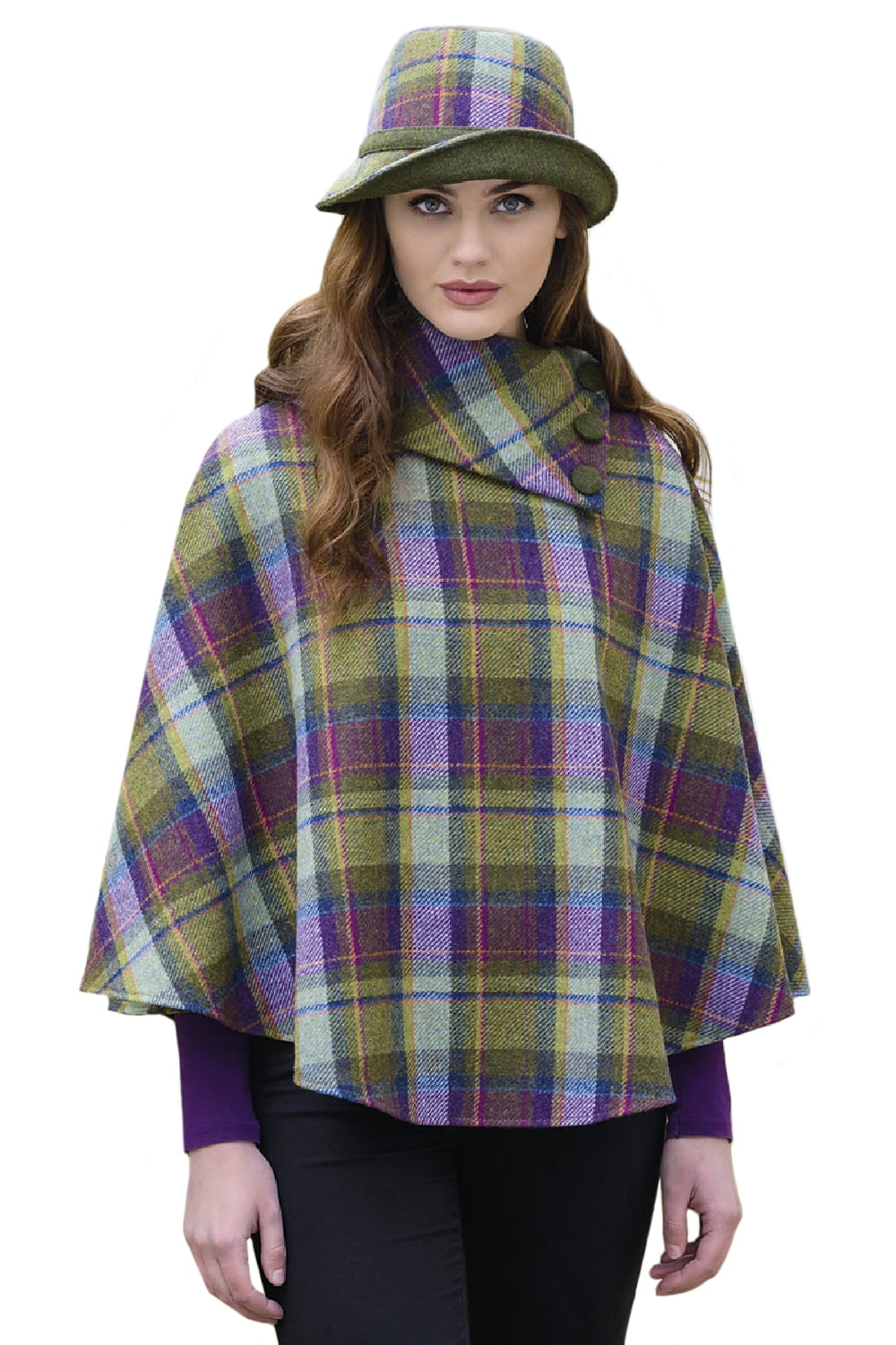 100% Irish Wool One Size Fits All Made in Ireland Mucros Weavers Ladies Plaid Poncho