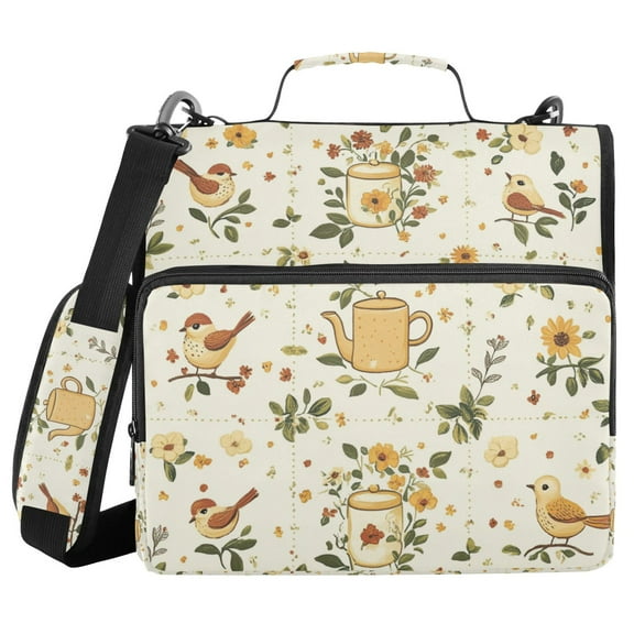 FORMRS Zipper Binder with Shoulder Strap 1.5-inch Ring 500 Sheet Capacity File Bag, Birds Sunflowers