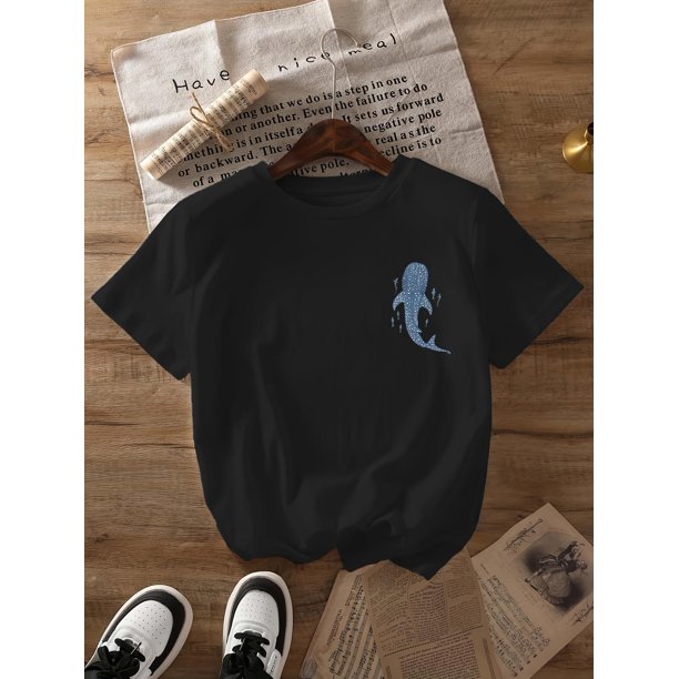 Beach Whale Shark Print T-Shirt, Short Sleeve Crew Neck Casual Top for Summer And Spring, Women'S Clothing
