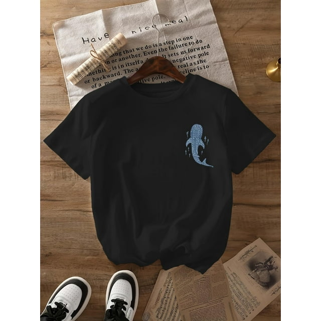 Beach Whale Shark Print T-Shirt, Short Sleeve Crew Neck Casual Top for Summer And Spring, Women'S Clothing