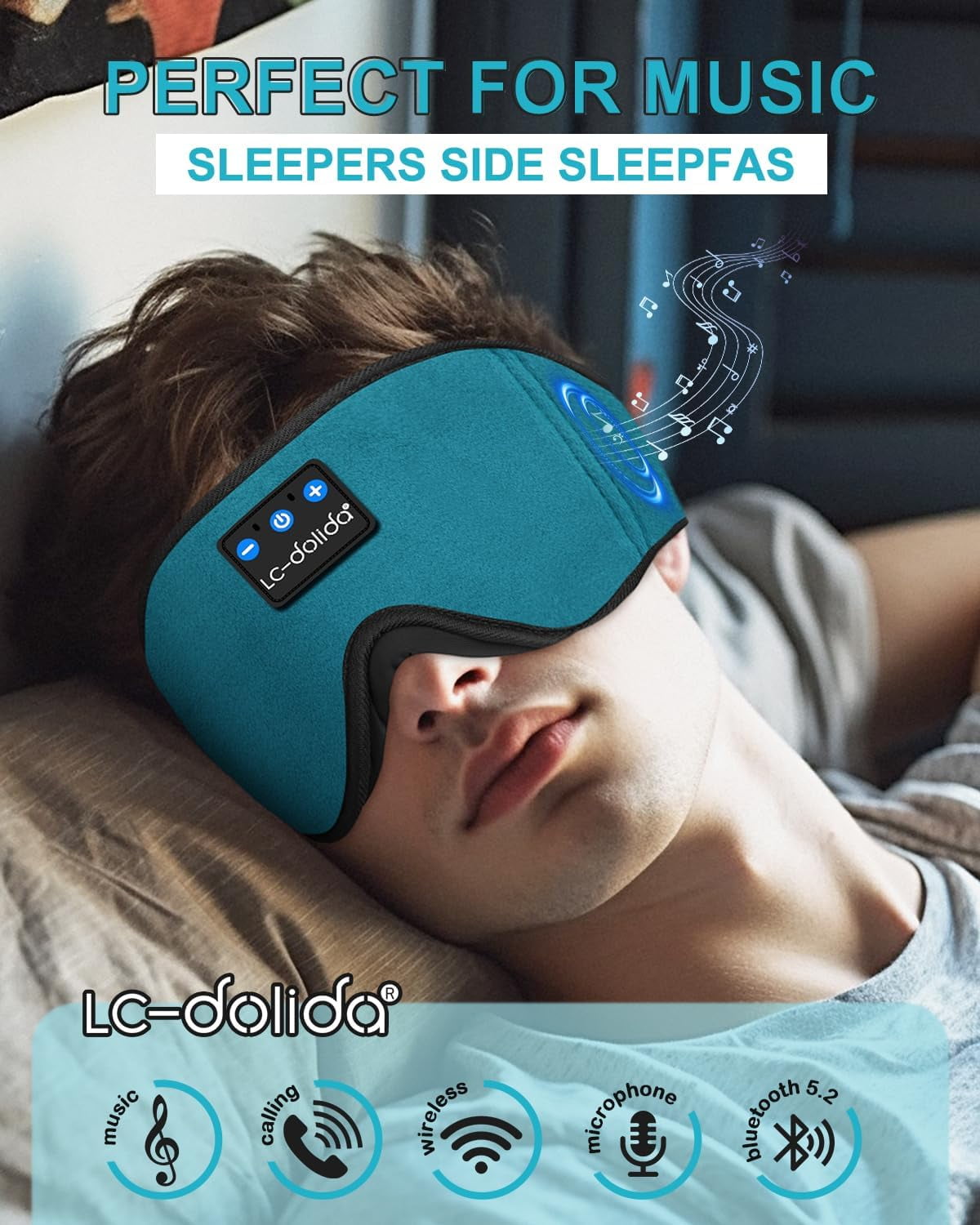 Sleep Headphones, Bluetooth Eye Mask for Sleeping, Sleep Mask with Bluetooth Headphones for Side Sleepers, Adjustable Blackout Eye Mask for Travel Meditation, Noise-Reducing Sleep Mask for Women Men