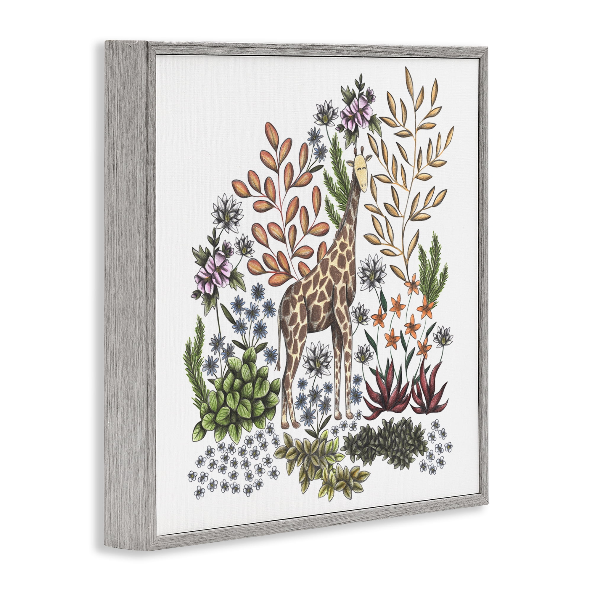 Jungle Wildlife Giraffe Gray Framed Giclee Art, design by Cecilia Battaini