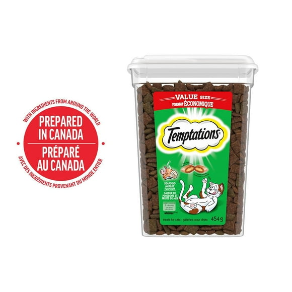 Gâteries pour chats Temptations saveur de poissons et fruits de mer, tendres à l'intérieur, croquantes à l'extérieur 454 g