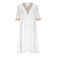 thumbnail image 5 of Elainilye Fashion Summer Dresses for Women 2024 Loose Cotton Linen Dress Lace Collar Elbow-Length Sleeve Dress,White, 5 of 7