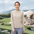 thumbnail image 4 of OIUUAK Women's Athletic Running Yoga Gym Track Zip Up Cropped Jackets UPF 50+ Sun Protection Long Sleeve Workout Shirts Quick Dry Sun Shirt Hiking Outing, Beige, 4 of 9