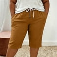 thumbnail image 6 of Lenpel Plus Size Capri Pants for Women Fall Cotton Linen High Waisted Loose Cropped Trousers with Pockets Casual Trendy Button Capris(Gold,XX-Large), 6 of 7