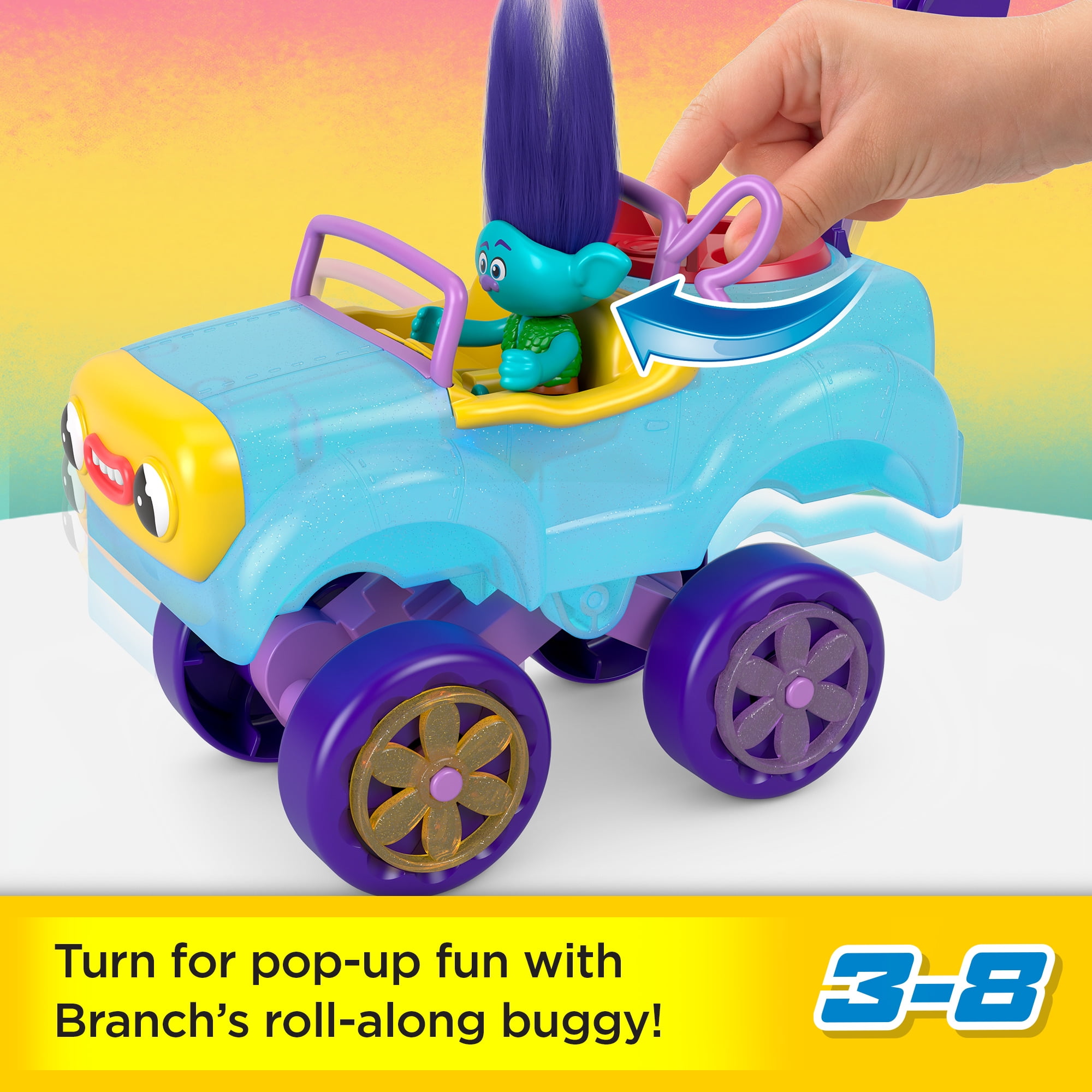 Imaginext DreamWorks Trolls Branch Figure and Buggy Toy Car with Projectile Launcher, 4 Pieces