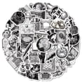 thumbnail image 1 of Set de pegatinas vintage retro en blanco y negro, 50 unidades, Steampunk, 1 of 2