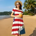 thumbnail image 4 of Fotbe Robe Motif Astronaute Américain, Mode Décontractée, Manches Courtes, Robe Maxi, Robe T-Shirt Rayée, Longue Robe Maxi à Blocs de Couleur, 4 of 6