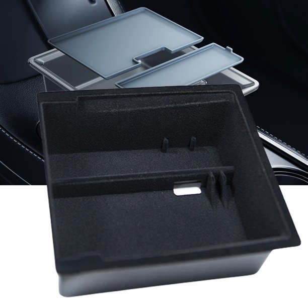 Caja De Almacenamiento Para Reposabrazos Caja de almacenamiento con reposabrazos, bandeja para llaves de gafas de tela flocada para Tesla Model 3 Highland 24