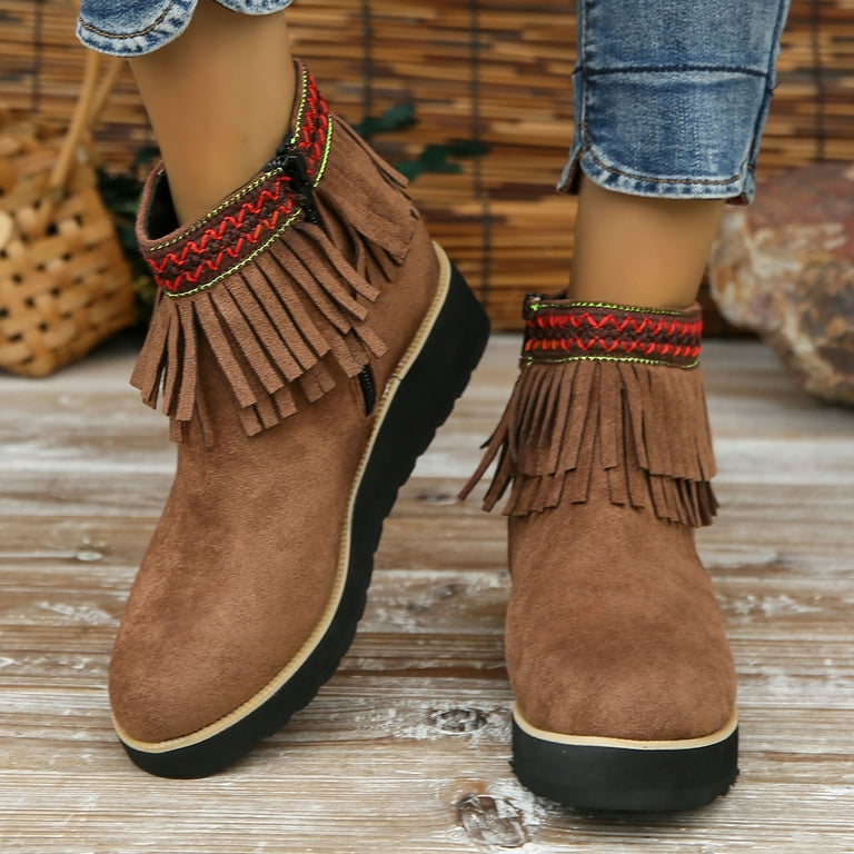 Indian style boots with fringe best sale