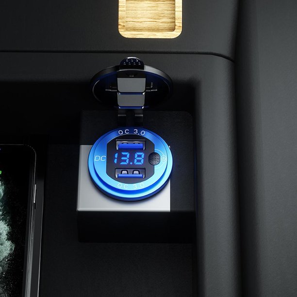 Toma de corriente del cargador USB L4 Dual Quick Charge 3.0 con voltímetro + interruptor 12-24V