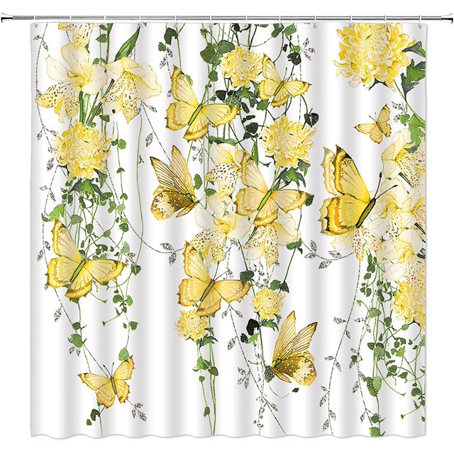 Yellow Butterfly Shower Curtains Watercolor Butterflies Rustic Floral