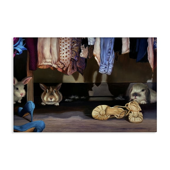 Stupell Industries Bunnies Under Closet View Animals Painting Wrapped Canvas Canvas Art Print Wall Art, 24 x 16