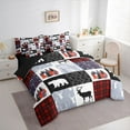 thumbnail image 3 of Homewish Jungle Deer Bear 7-Piece Bedding Comforter Set,Patchwork Plaid Grid King Bedding Sets,Red Gray White Bed Sheets For Boys Kids,Ultra Soft Home Decor Reversible, 3 of 8