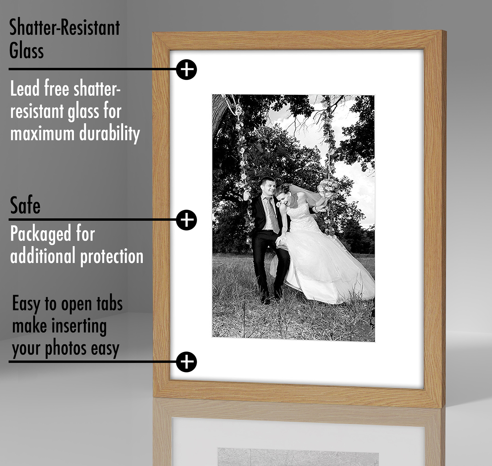 Americanflat 12x16 Picture Frame in Oak - Displays 8x12 With Mat and 12x16 Without Mat - Composite Wood with Shatter Resistant Glass