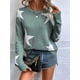 thumbnail image 5 of Suéter Informal de Punto con Cuello Redondo y Hombros Caídos con Estampado de Estrellas para Mujer Verde XL, 5 of 9