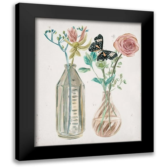 Wang, Melissa 12x14 Black Modern Framed Museum Art Print Titled - Butterflies and Flowers III