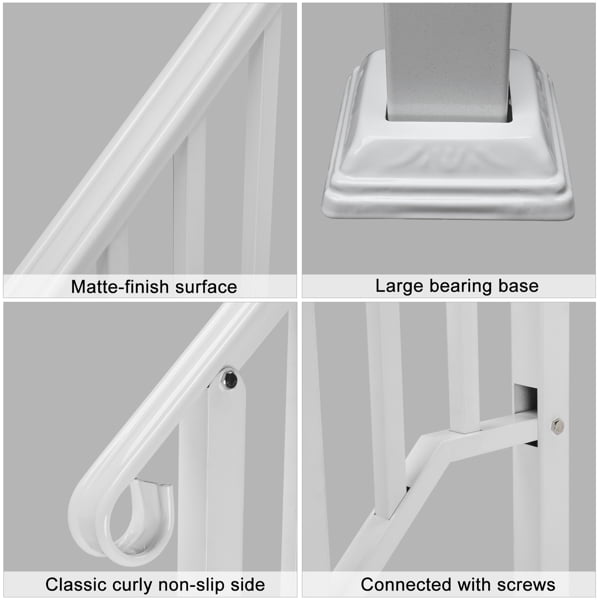 Handrails for Outdoor Steps, Iron Handrail Fits 3 Step, Transitional Handrail with Installation Kit, White