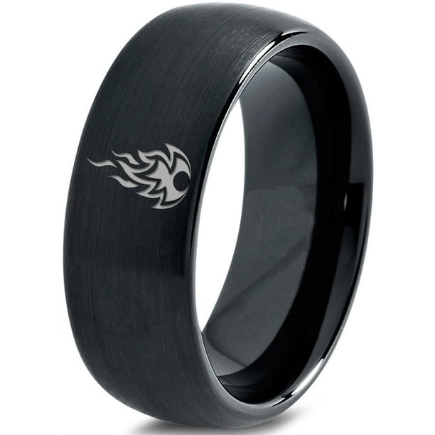 Zealot Jewelry Tungsten Fire Flame Burning Emblem Band Ring 8mm Men