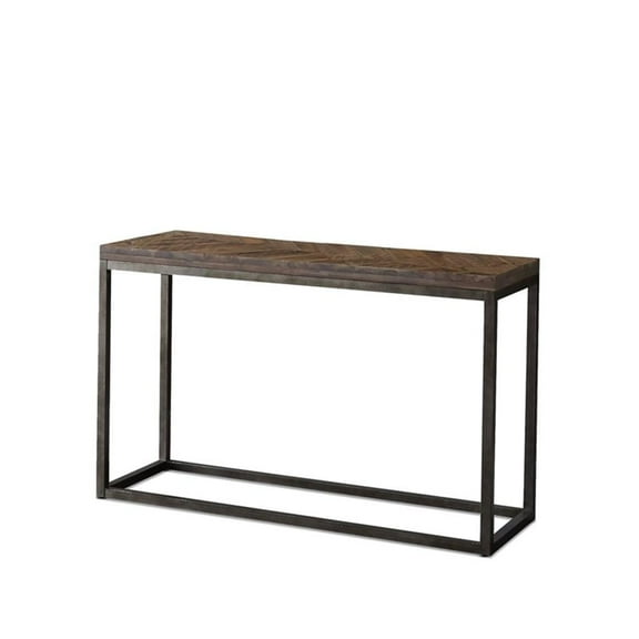 Pemberly Row Modern Console Table in Distressed Brown Wood with Nickel base