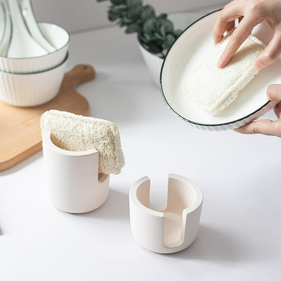 Stone Sponge Holder for Kitchen Sink, 3.35x3.54inch Quick Drying Ultra Absorbent Stone Drying Caddy, Diatomaceous Earth Sponge Holder for Kitchen Soap Dishes Organizer, Beige, L