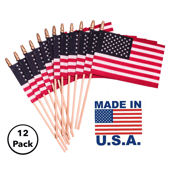 Handheld American Flags - 4 x 6 inch with SpearTop, Ideal for Patriotic Decorations or Celebrations Set of 12