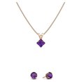 thumbnail image 2 of Paris Jewelry 18K Rose Gold 1Ct Amethyst Square 18 inch Necklace and Round Earrings Set Plated Women, 2 of 5